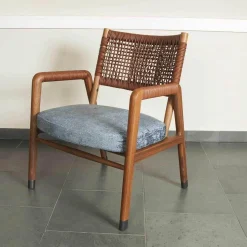 Flexform Relaxsessel|Sessel Ortiga Stoff Timo Blau Gestell Canaletto Nussbaum Leder Kordel Tabak mit Hocker