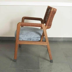 Flexform Relaxsessel|Sessel Ortiga Stoff Timo Blau Gestell Canaletto Nussbaum Leder Kordel Tabak mit Hocker