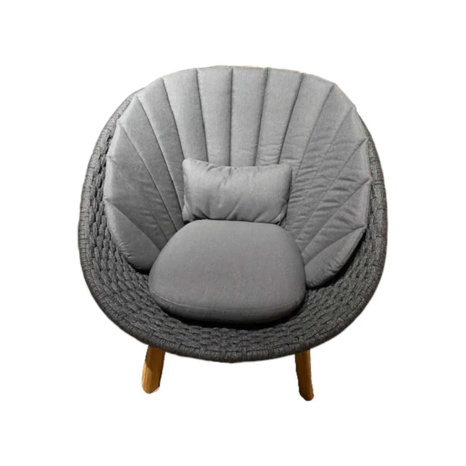 Cane Line Loungesessel|Sessel Peacock Kissen Natte Grey Grau Sitzschale Soft Rope Polypropylen Dark Grey Grau Gestell Teakholz
