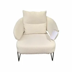 Kare Design Loungesessel|Sessel Peppo Textilgewebe Bouclé Weiß Gestell Metall Schwarz Mit Rückenkissen