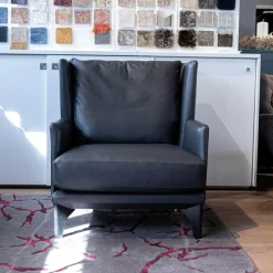 Bielefelder Werkstätten Relaxsessel|Sessel Polo Lounge Leder Provence 3 Schiefer Grau Holfüße Dunkel Gebeizt