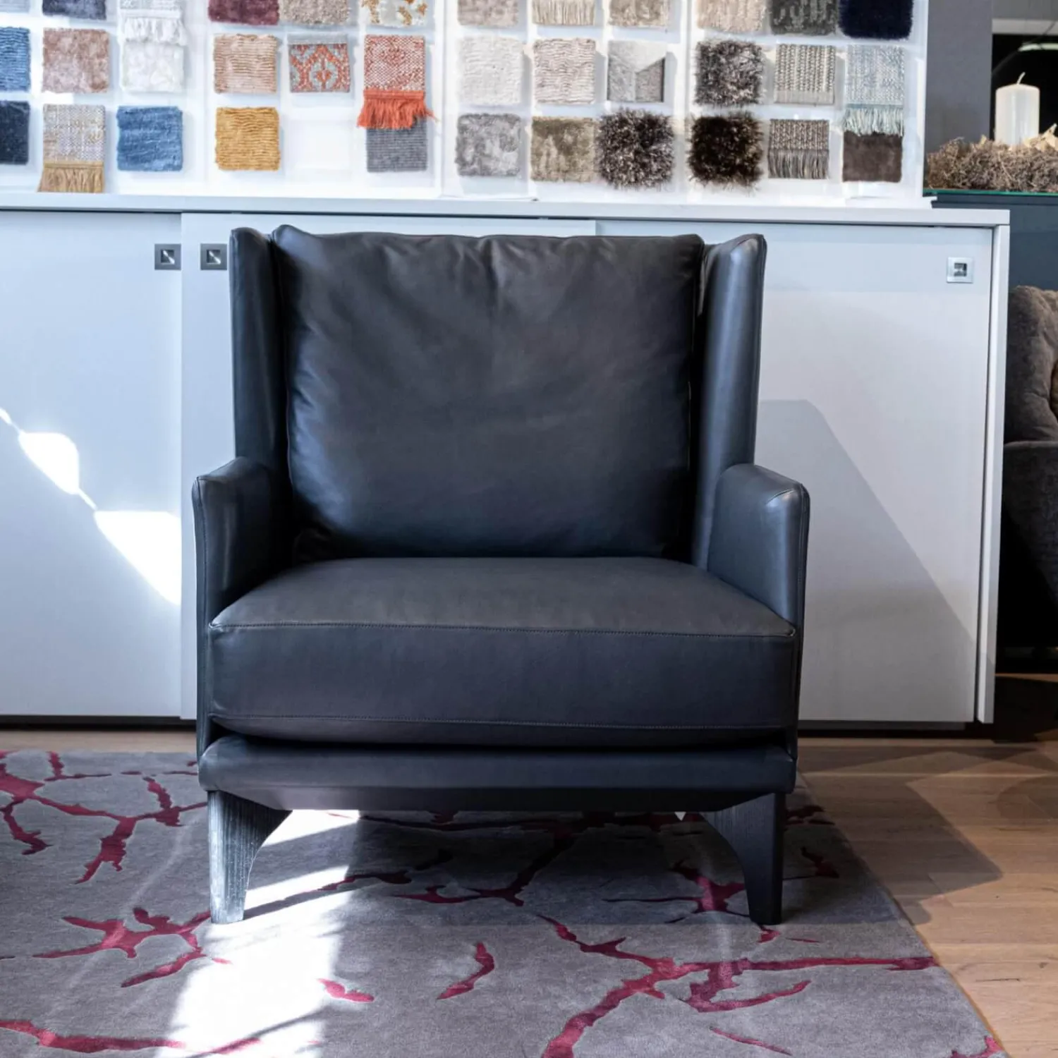 Bielefelder Werkstätten Relaxsessel|Sessel Polo Lounge Leder Provence 3 Schiefer Grau Holfüße Dunkel Gebeizt