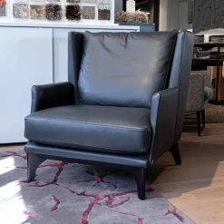 Bielefelder Werkstätten Relaxsessel|Sessel Polo Lounge Leder Provence 3 Schiefer Grau Holfüße Dunkel Gebeizt