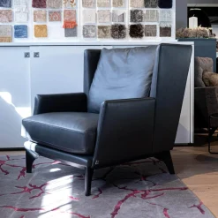 Bielefelder Werkstätten Relaxsessel|Sessel Polo Lounge Leder Provence 3 Schiefer Grau Holfüße Dunkel Gebeizt