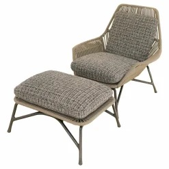 Minotti Relaxsessel|Sessel Prince Cord Stoff H Freedom 01 Cenere Grau Ledergeflecht Tortora Dove Grey Beige Gestell Aluminium Zinn Lackiert Mit Hocker