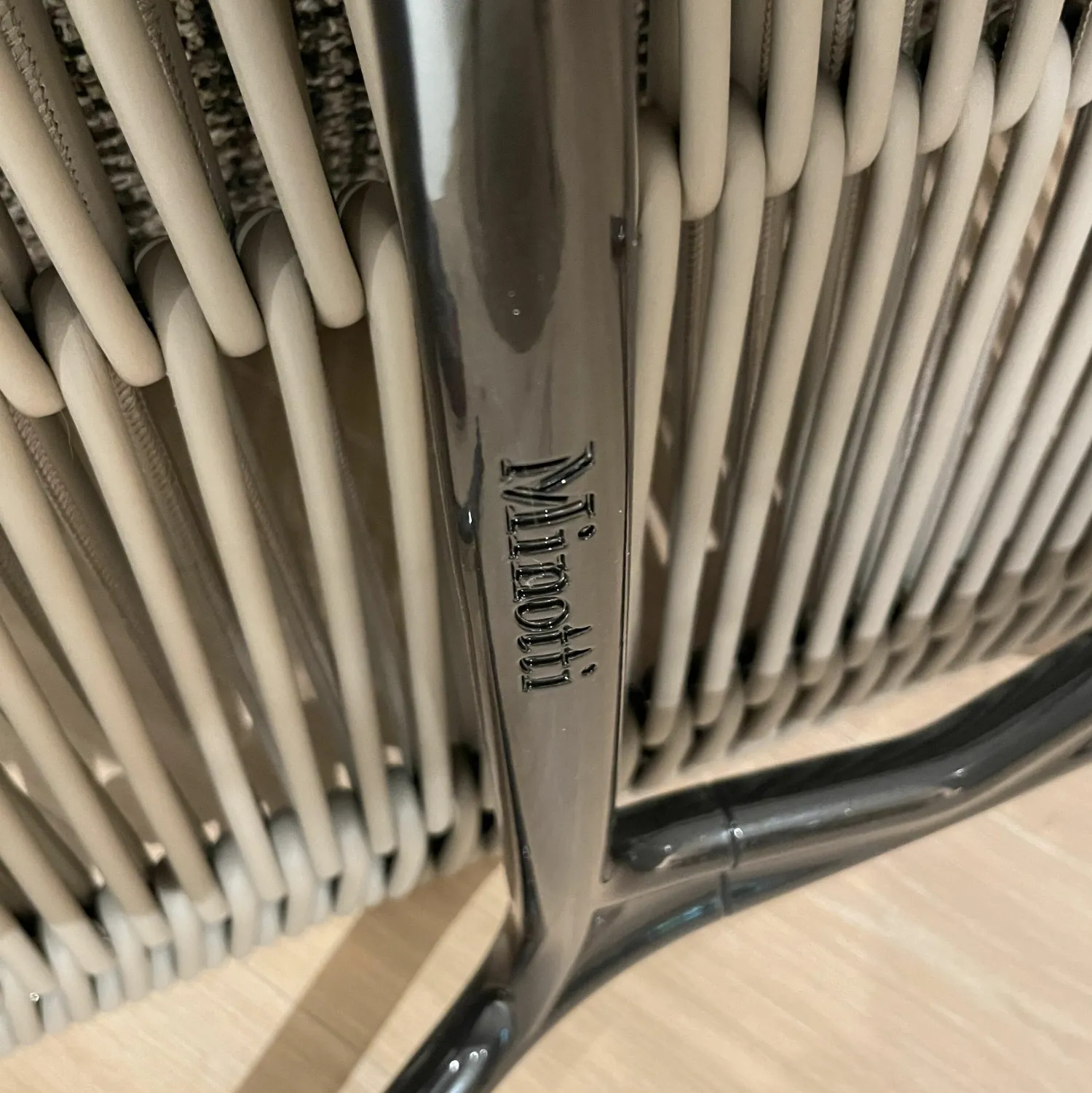 Minotti Relaxsessel|Sessel Prince Cord Stoff H Freedom 01 Cenere Grau Ledergeflecht Tortora Dove Grey Beige Gestell Aluminium Zinn Lackiert Mit Hocker