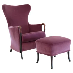Giorgetti Fernsehsessel|Sessel Progetti 63340 Stoff Samt Adamo Und Eva 02 Aubergine Violett Pink Gestell Holz Matt Gebeizt Inklusive Hocker