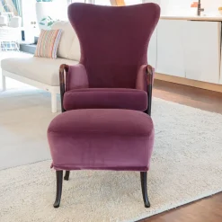 Giorgetti Fernsehsessel|Sessel Progetti 63340 Stoff Samt Adamo Und Eva 02 Aubergine Violett Pink Gestell Holz Matt Gebeizt Inklusive Hocker