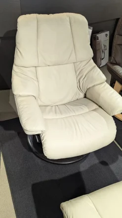 Stressless Relaxsessel|Sessel Reno M Leder Paloma Light Grey Grau Gestell Classic Wenge Schwarz Mit Hocker