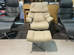 Stressless Relaxsessel|Sessel Reno M Leder Paloma 094 Mushroom 45 Braun Gestell Cross Metall Chrom Mit Hocker