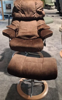 Stressless Relaxsessel|Sessel Reno M Stoff Magnolia Brown Braun Gestell Signature Metall Und Eiche Inklusive Hocker