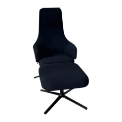 Vitra Relaxsessel|Sessel Repos Stoff Credo 08 Dunkelblau Schwarz Gestell Metall Basic Dark Pulverbeschichtet Inklusive Hocker