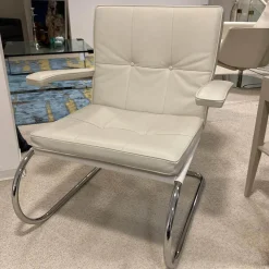 Tecta Relaxsessel|Sessel Rügenberg Leder Creme Weiß Chrom mit Armlehne