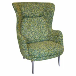 Fritz Hansen Relaxsessel|Sessel Ro JH1 Stoff Grün Gelb ATO964 Füße Aluminium Satingebürstet