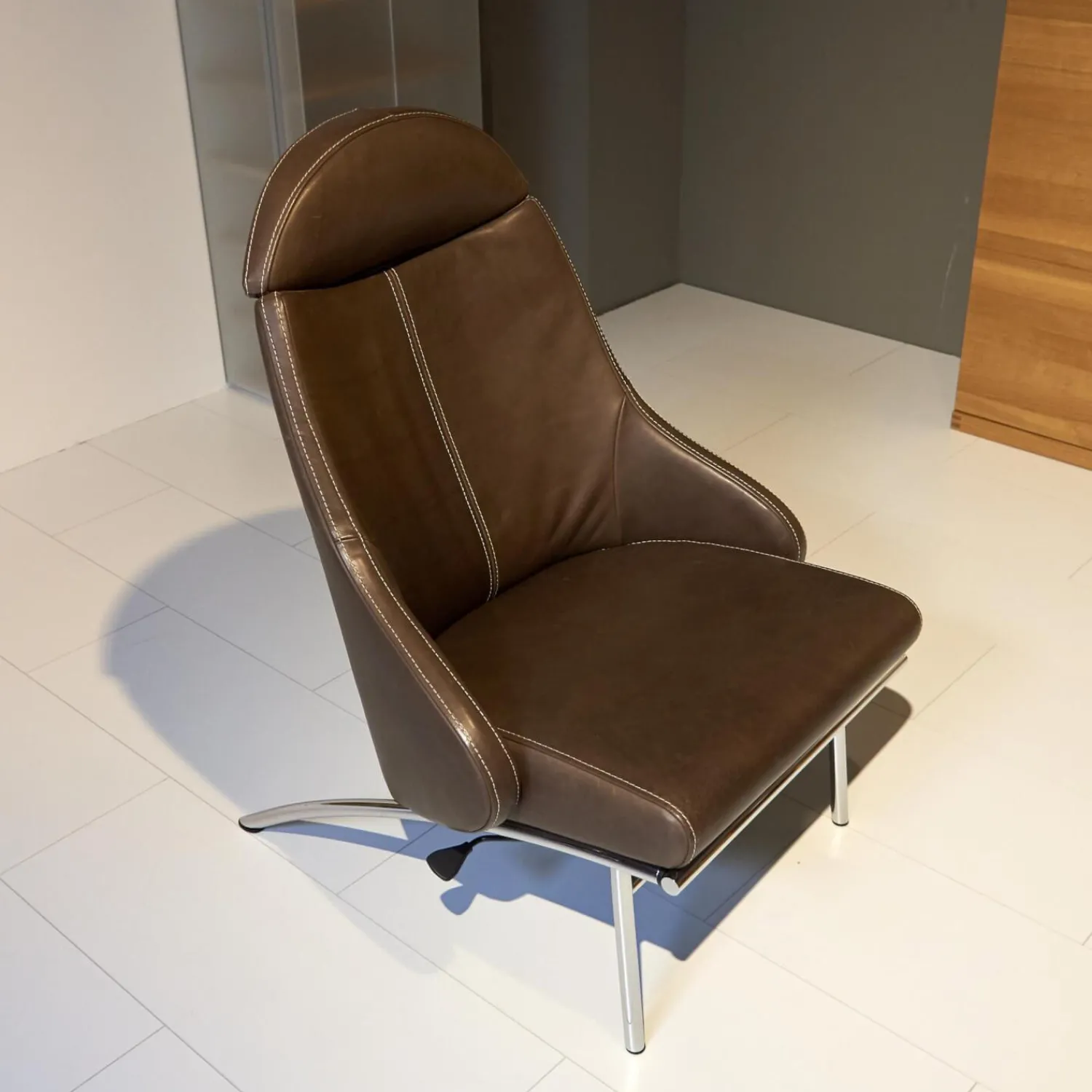 IP Design Relaxsessel|Sessel Rocky Leder Gascogne Braun Gestell Metall Chrom