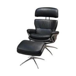 Stressless Relaxsessel|Sessel Rome M Black Leder Gestell Star Alumunium Inklusive Hocker