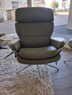 Stressless Relaxsessel|Sessel Rome M Leder Paloma Shadow Green Grün Grau Gestell Star Aluminium Inklusive Hocker