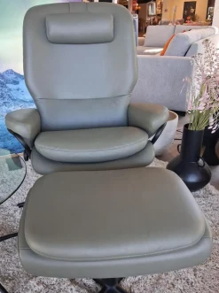 Stressless Relaxsessel|Sessel Rome M Leder Paloma Shadow Green Grün Grau Gestell Cross Schwarz Matt Mit Hocker