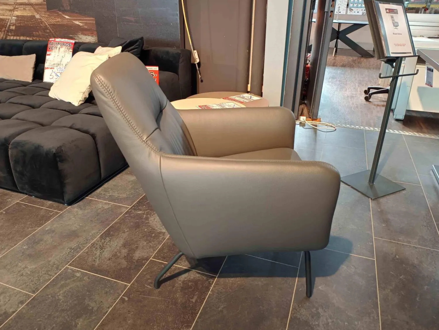 Comfort Republic Relaxsessel|Sessel Rufus Leder W2 Anthrazit L20 Füße Metall Schwarz