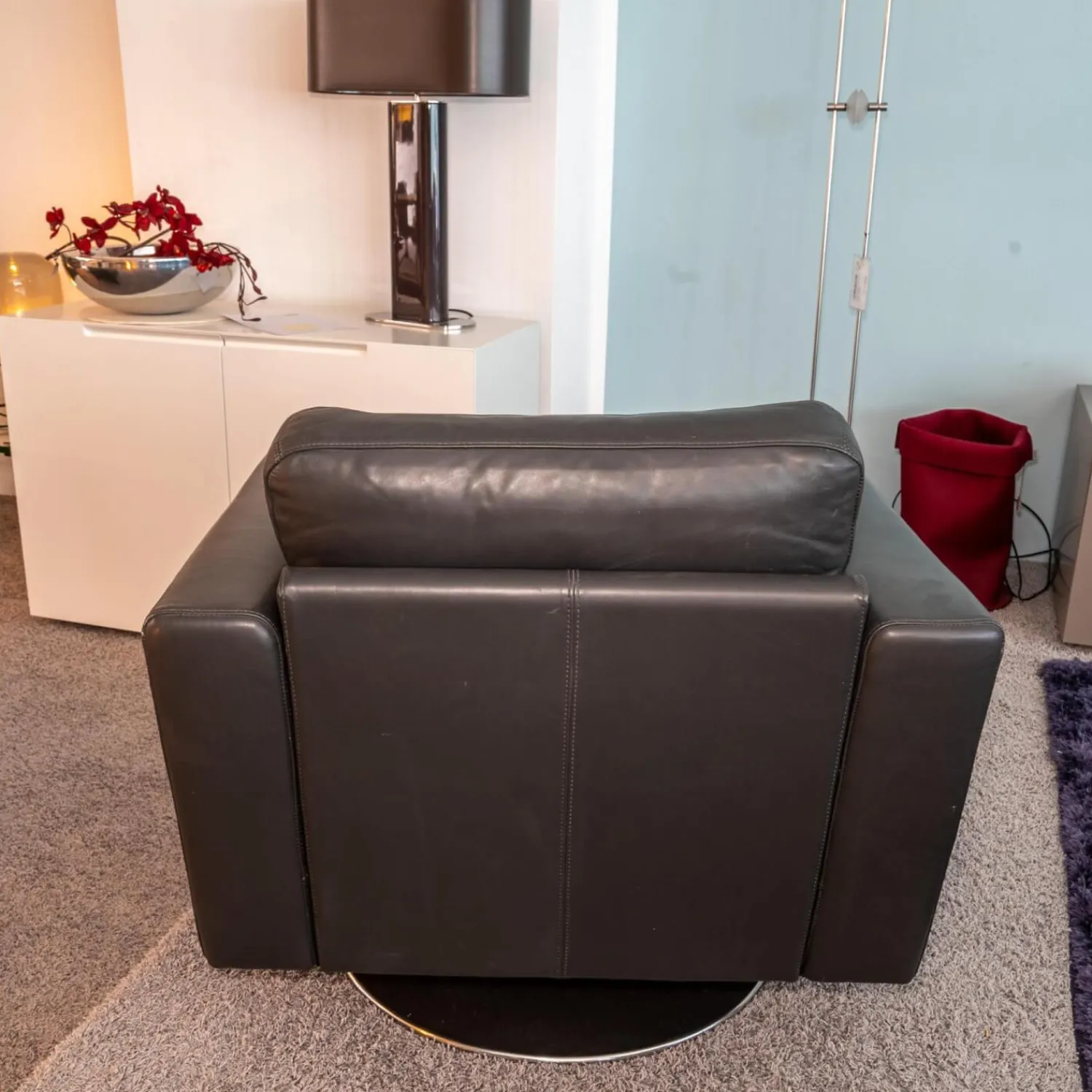 Brühl Loungesessel|Relaxsessel|Sessel Serge Leder Anthrazit Grau Tellerfuß Chrom