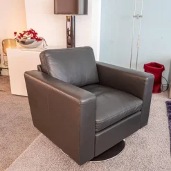 Brühl Loungesessel|Relaxsessel|Sessel Serge Leder Anthrazit Grau Tellerfuß Chrom