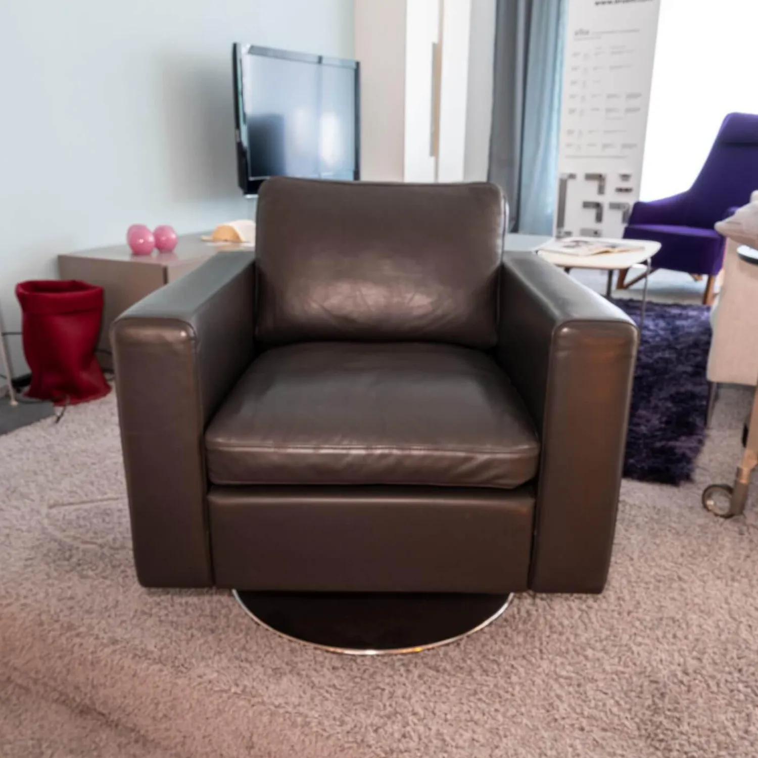 Brühl Loungesessel|Relaxsessel|Sessel Serge Leder Anthrazit Grau Tellerfuß Chrom