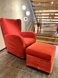 Contur Relaxsessel|Sessel Sergio Stoff Chenille Terracotta Rot Inklusive Hocker