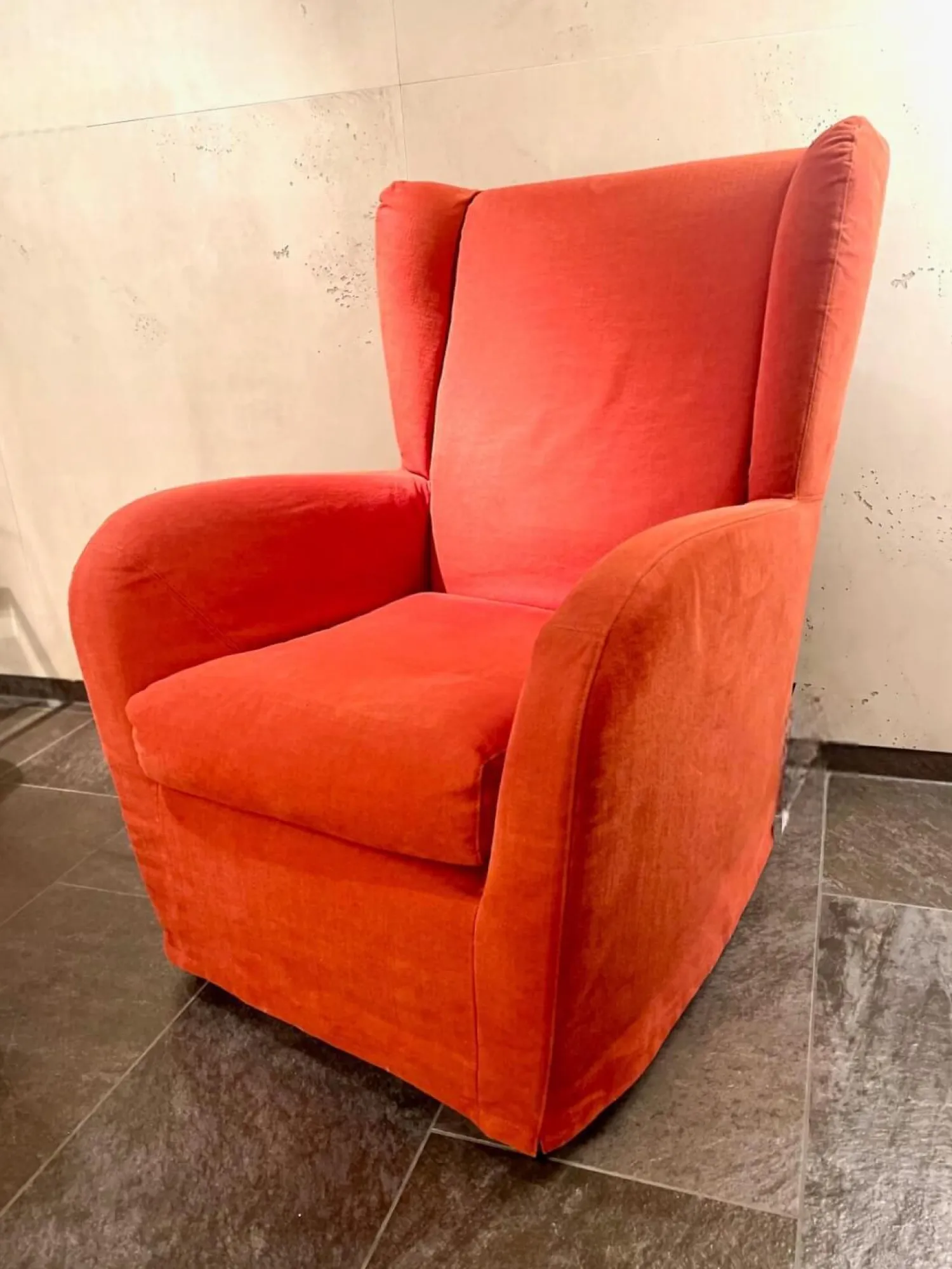 Contur Relaxsessel|Sessel Sergio Stoff Chenille Terracotta Rot Inklusive Hocker