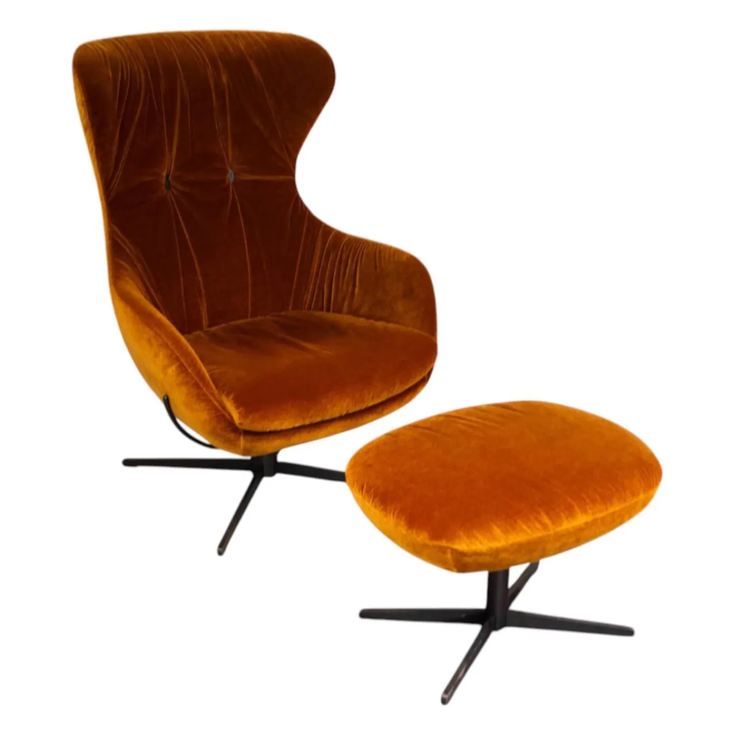 Signet Loungesessel|Sessel Shar Pei Stoff F Genua Kupfer Orange Braun Metallfuß Schwarz Inklusive Hocker