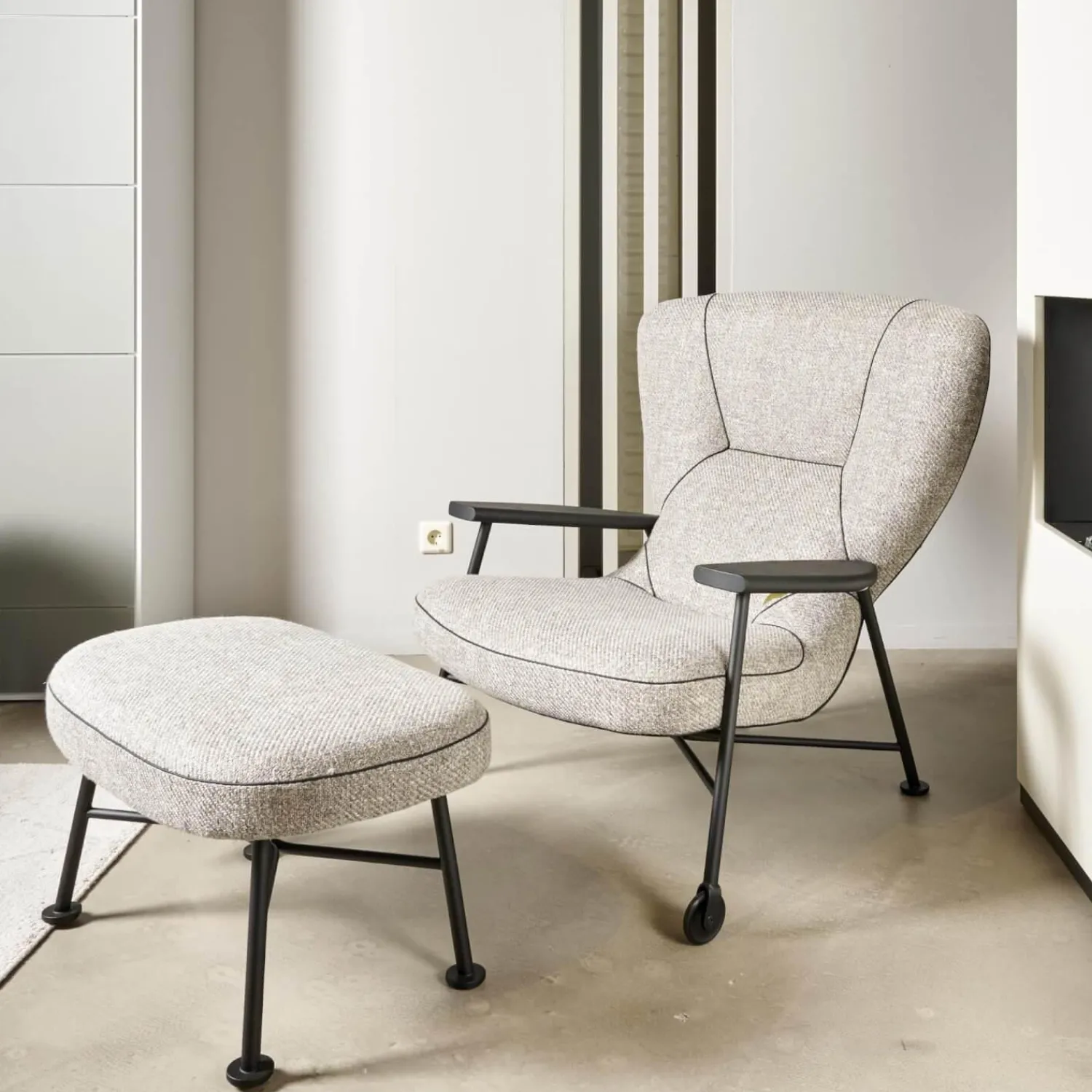 Walter Knoll Relaxsessel|Sessel Shinzo Mit Hocker Leder Savannah 7883 Platin Rücken Kernleder Saddel Black