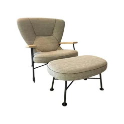 Walter Knoll Fernsehsessel|Loungesessel|Sessel Shinzo Stoff Lucia 7695 Nutmeg Grau Braun Rücken Leder Saddle Khaki Braun Gestell Bronze Pulverbeschichtet Mit Hocker