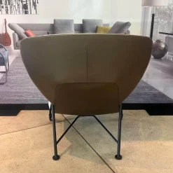 Walter Knoll Fernsehsessel|Loungesessel|Sessel Shinzo Stoff Lucia 7695 Nutmeg Grau Braun Rücken Leder Saddle Khaki Braun Gestell Bronze Pulverbeschichtet Mit Hocker