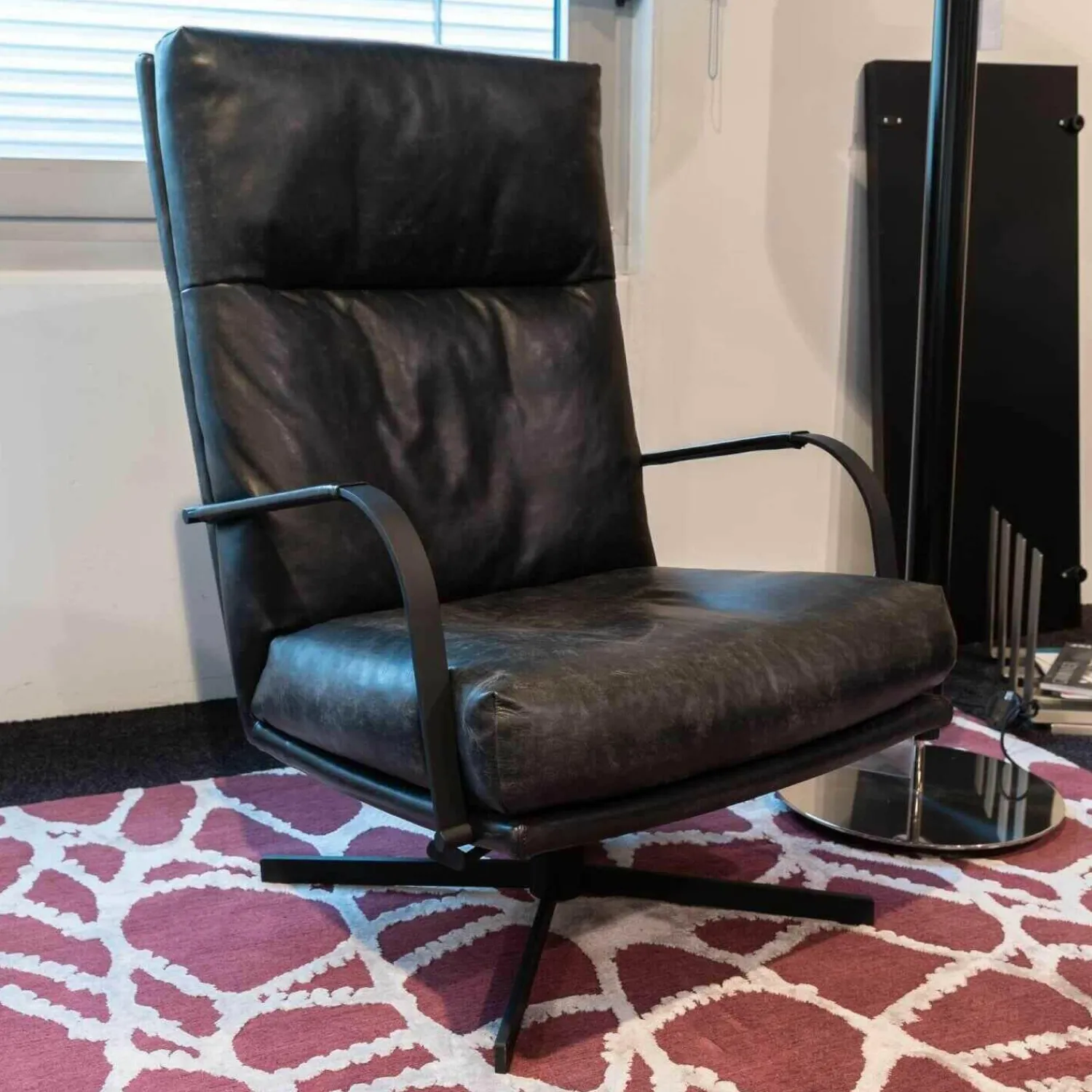 Signet Relaxsessel|Sessel Si Gin Leder Rancho Schwarz Drehkreuz Samtlack Schwarz Mit Hocker