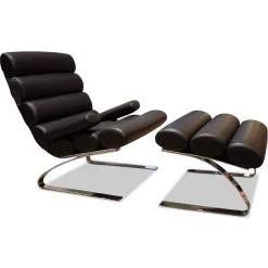 COR Loungesessel|Sessel Sinus 23111 Leder 486 Schwarz Gestell Verchromt mit Sessel
