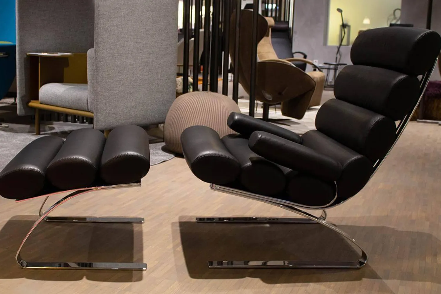 COR Loungesessel|Sessel Sinus 23111 Leder 486 Schwarz Gestell Verchromt mit Sessel