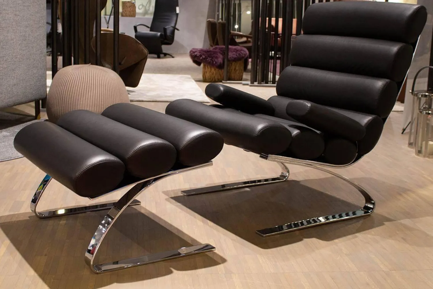 COR Loungesessel|Sessel Sinus 23111 Leder 486 Schwarz Gestell Verchromt mit Sessel