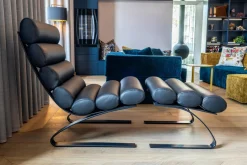 COR Relaxsessel|Sessel Sinus Leder 286 Schwarz Metall Gestell Schwarz Pulverbeschichtet Mit Hocker Sinus Leder 286