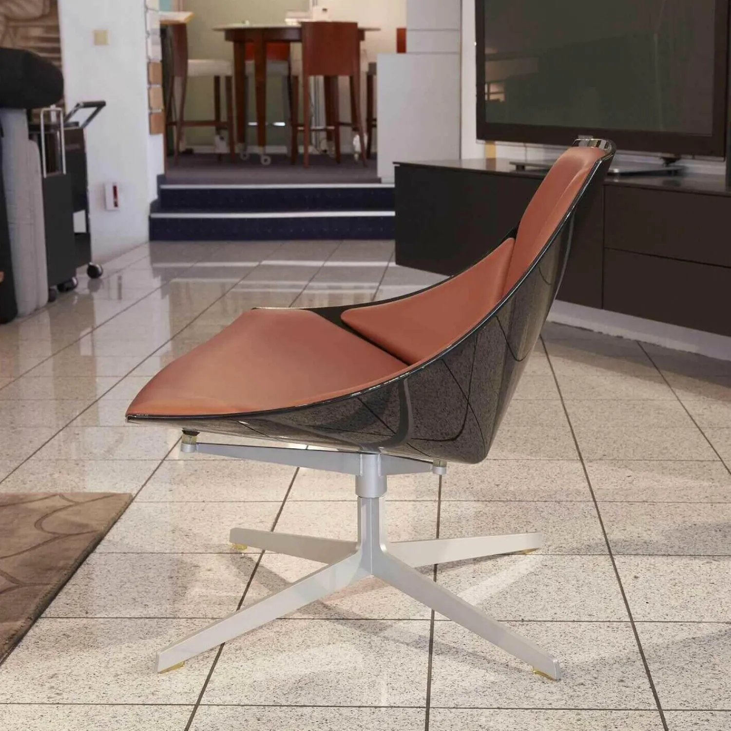 Fritz Hansen Relaxsessel|Sessel Space JI 11 Schwarz Hochglanz Softleder Cognacfarbig Kat. 6