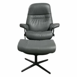Stressless Relaxsessel|Sessel Sunrise Cross Leder Batick Grey Metall Schwarz mit Hocker