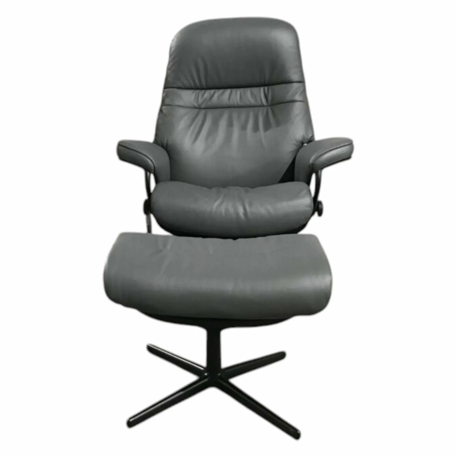Stressless Relaxsessel|Sessel Sunrise Cross Leder Batick Grey Metall Schwarz mit Hocker