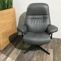 Stressless Relaxsessel|Sessel Sunrise Cross Leder Batick Grey Metall Schwarz mit Hocker
