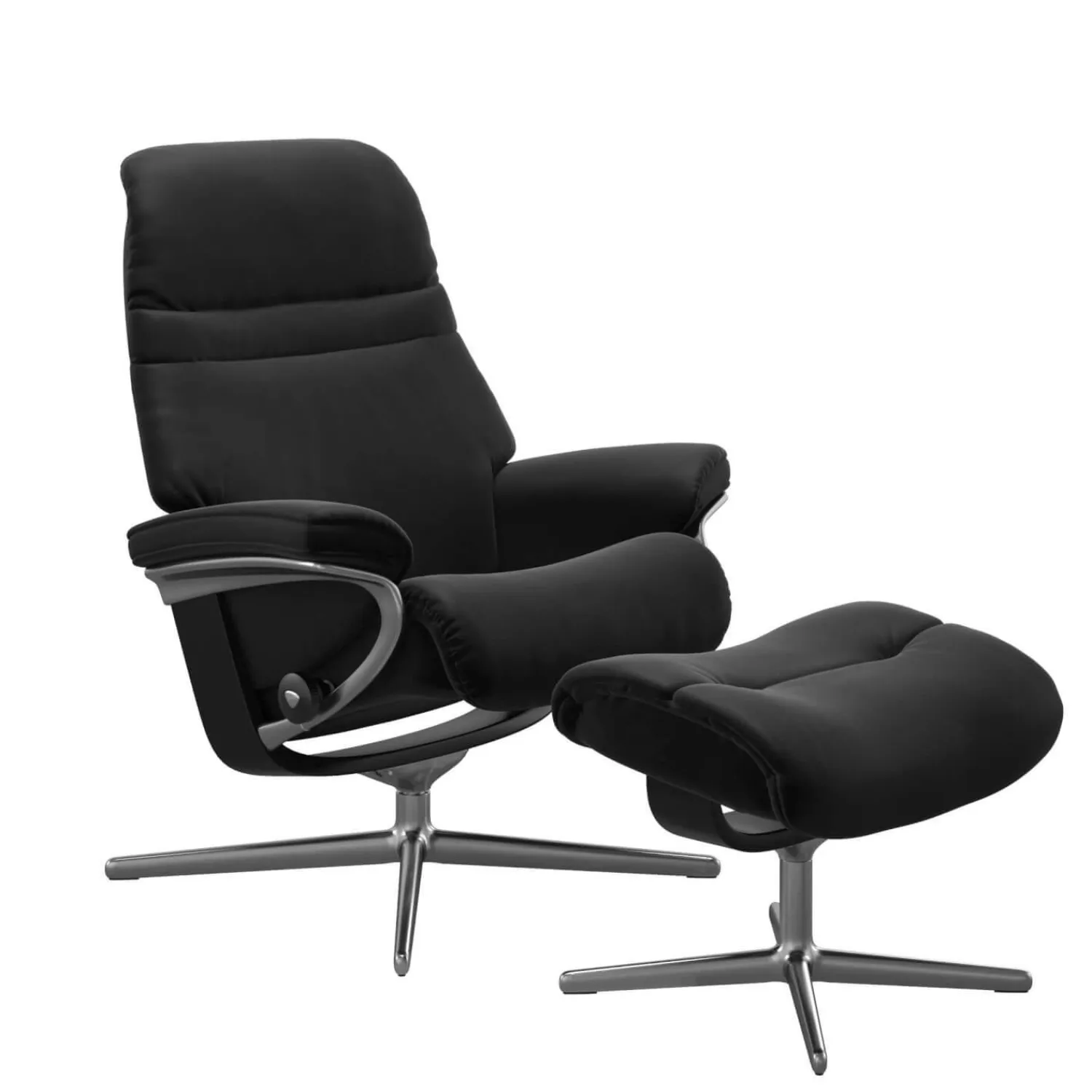 Stressless Relaxsessel|Sessel Sunrise L Leder Paloma Schwarz Cross Gestell Aluminium Poliert Holzakzente Schwarz