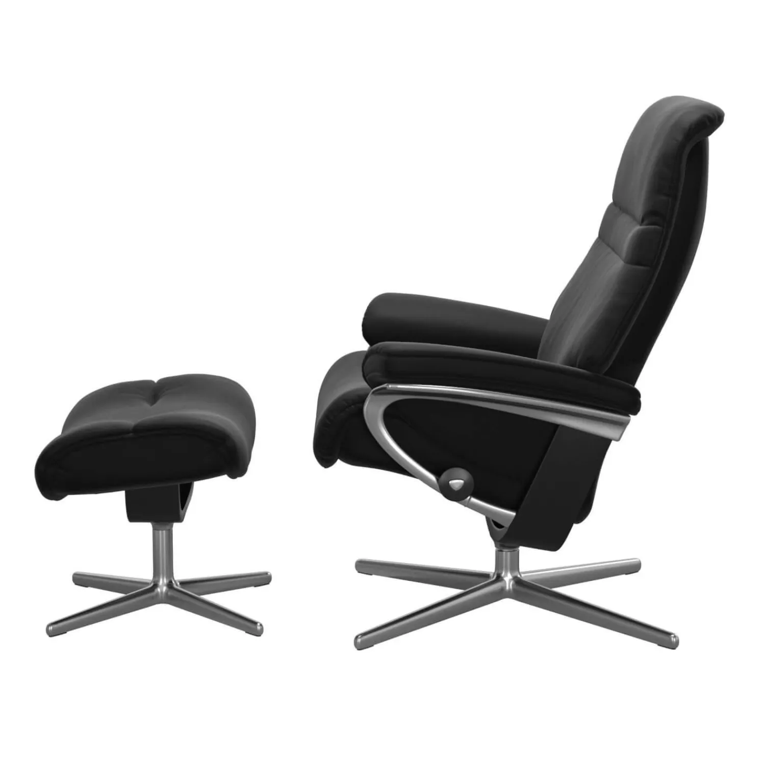 Stressless Relaxsessel|Sessel Sunrise L Leder Paloma Schwarz Cross Gestell Aluminium Poliert Holzakzente Schwarz