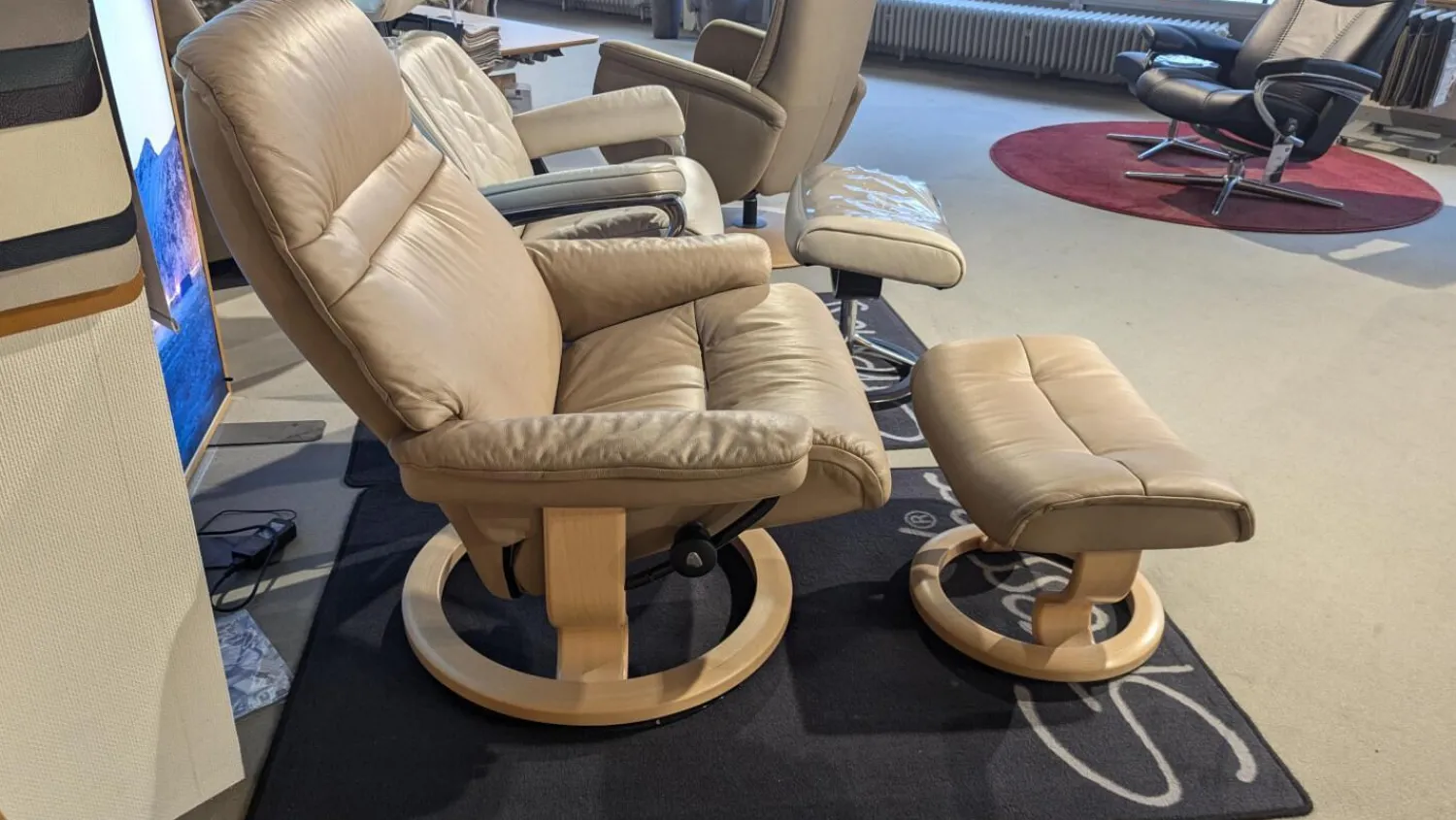 Stressless Relaxsessel|Sessel Sunrise L Leder Paloma Sand Beige Gestell Classic Eiche Natur Mit Hocker