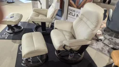 Stressless Relaxsessel|Sessel Sunrise M Leder Paloma Light Grey Grau Gestell Signature 40 Alu Poliert Holz Wenge Schwarz Mit Hocker