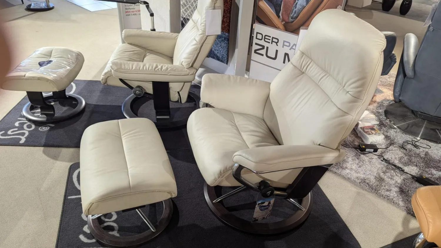 Stressless Relaxsessel|Sessel Sunrise M Leder Paloma Light Grey Grau Gestell Signature 40 Alu Poliert Holz Wenge Schwarz Mit Hocker