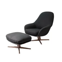 Flexform Relaxsessel|Sessel Sveva Soft Bezug Stoff Ebe 1167 Petrol Grau Vierstrahliges Drehfußkreuz Satiniert Inklusive Hocker