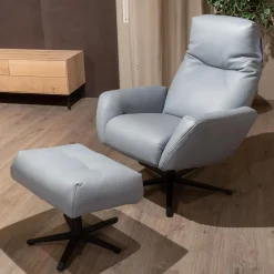 Contur Relaxsessel|Sessel Terni Leder K Mariposa Pool Grau Blau Sternfuß Anthrazit Mit Hocker