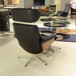 Conform Loungesessel|Sessel Time Out 6003 Leder 2514 89 Fantasy Black Schwarz Sitzschale Walnuss Fuß Aluminium Mit Hocker