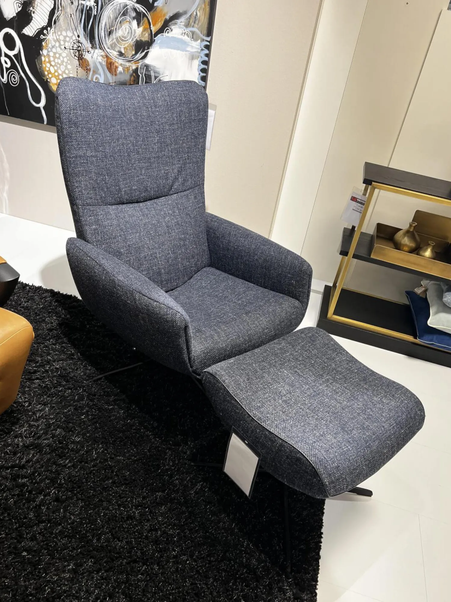 Jori Relaxsessel|Sessel Time Out Stoff Siena 12 Grau 4 Stern Fuß Metall Schwarz Lackiert Inklusive Hocker